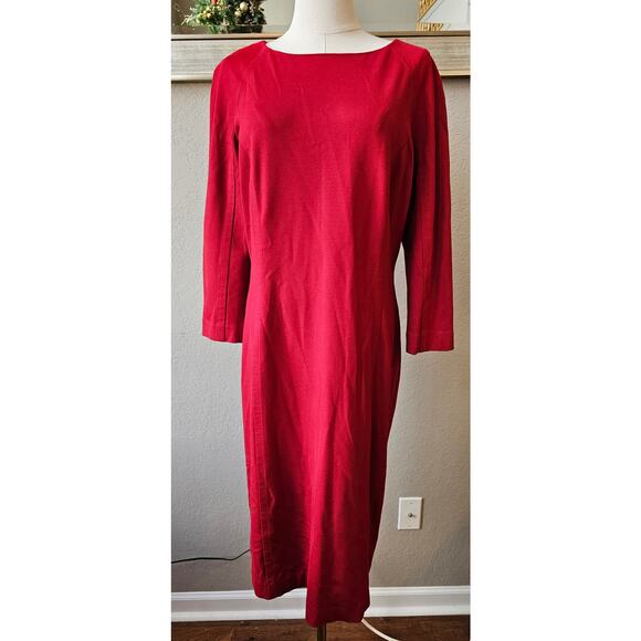 Talbots Brick Red Tailored Career Midi‎ Dress Long Sleeve Stretch Sz 10 Large - Picture 1 of 5